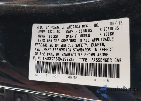 2013 Honda Accord Sport z USA, uszkodzony, nr VIN 1HGCR2F58DA222935